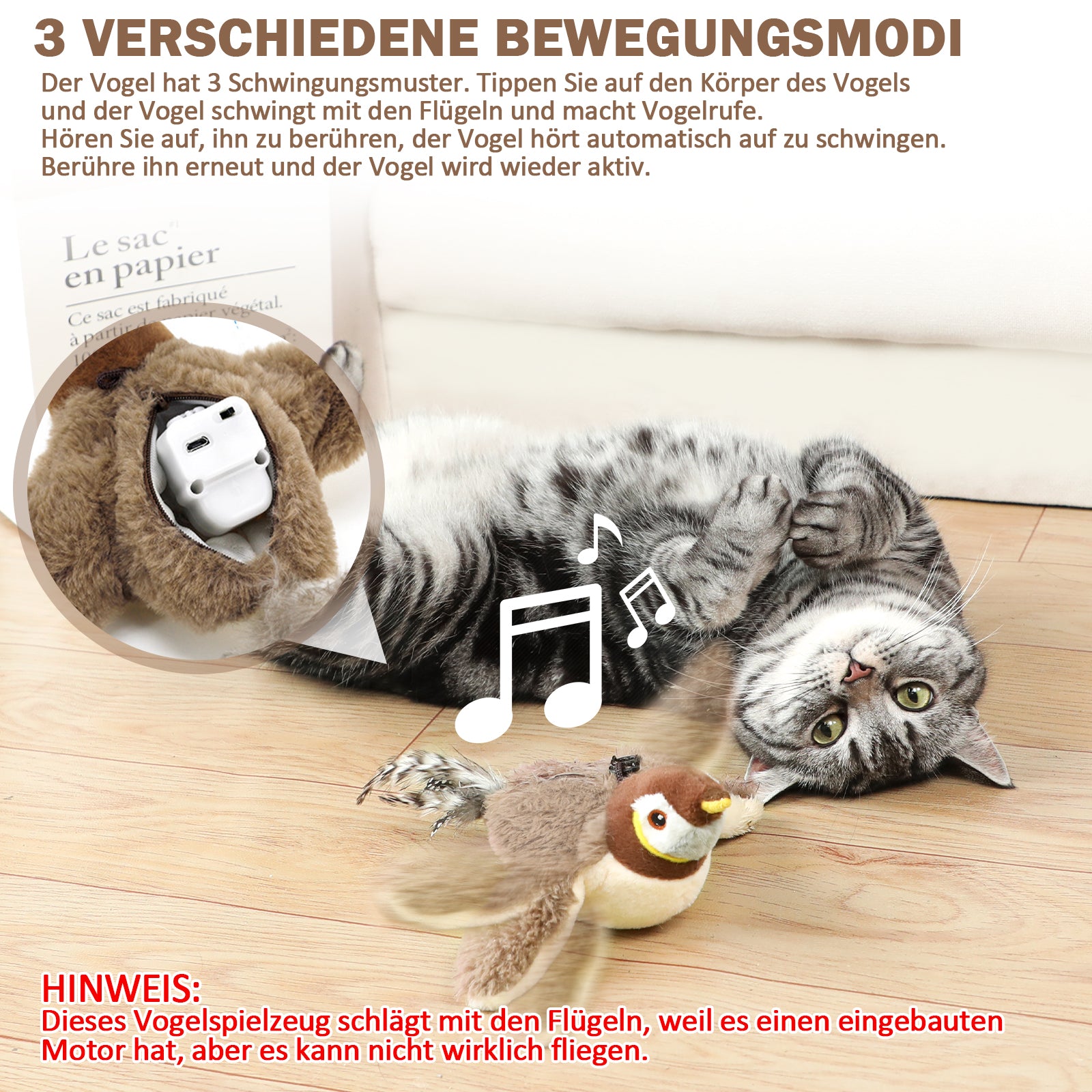 Electric Cat Toy Bird For Self - Entertainment - Interactive Automatic Cat Toy With Catnip, Intelligent Rechargeable Cat Toy For Cats To Play With And Step On - 5 - CJ
