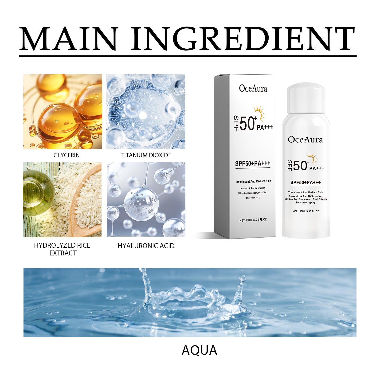 OceAura Sunscreen Spray, Moisturizing And Refreshing Protective Spray For Outdoor Uv Protection - 5 - CJ