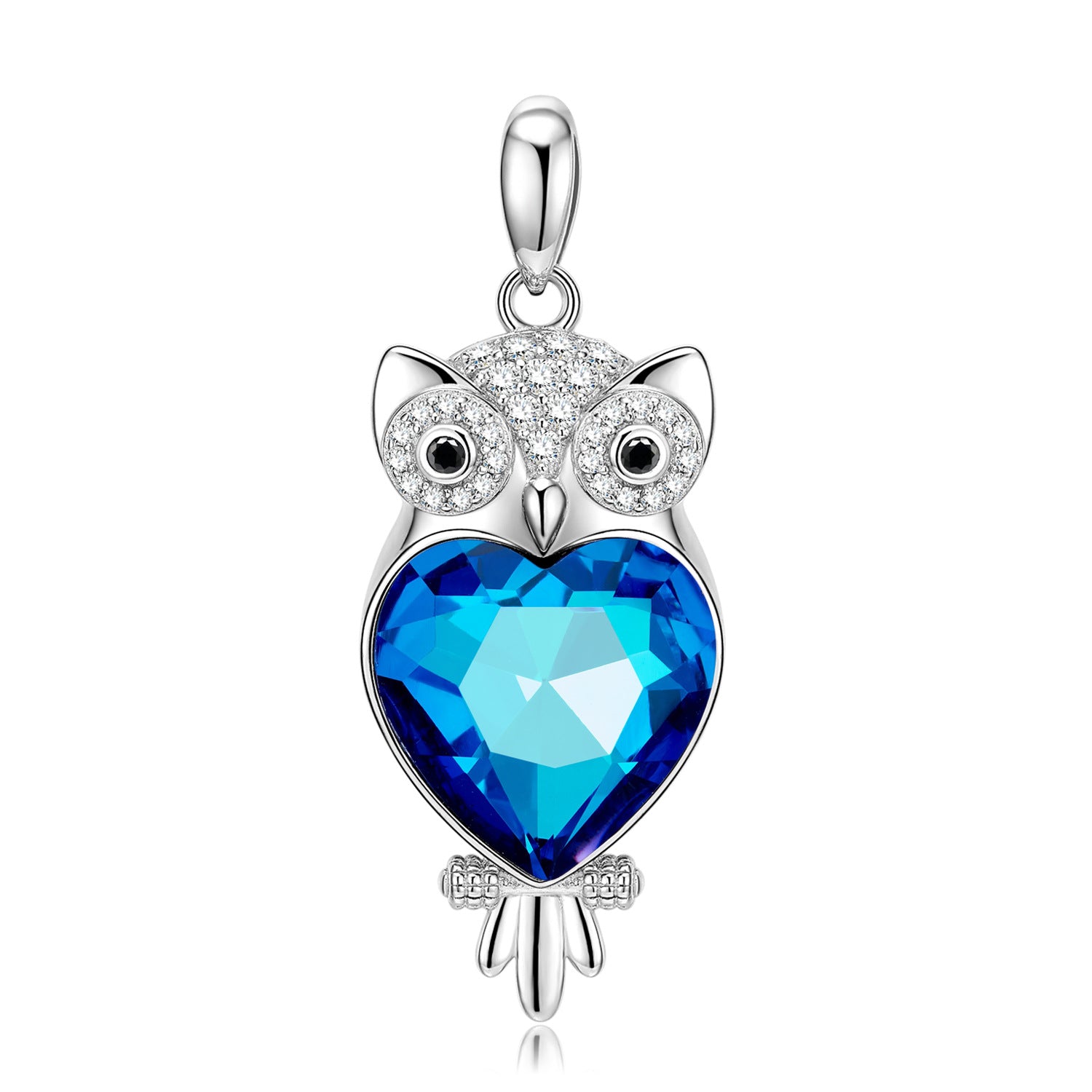 Owl S925 Silver Blue Crystal Necklace Pendant With Love - 4 - CJ