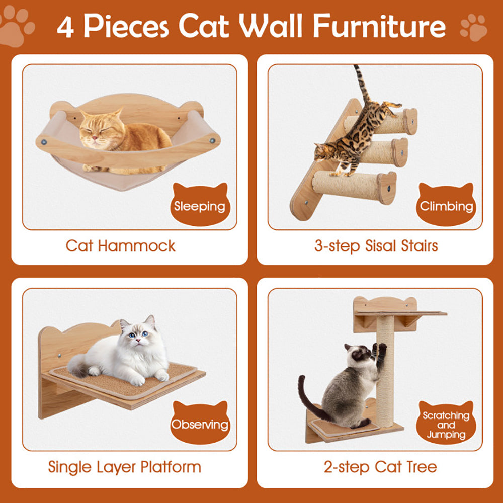 Cat Wall Furniture Set Of 4 With Hammock 2 - step Cat Tree And Perch - 5 - CJ