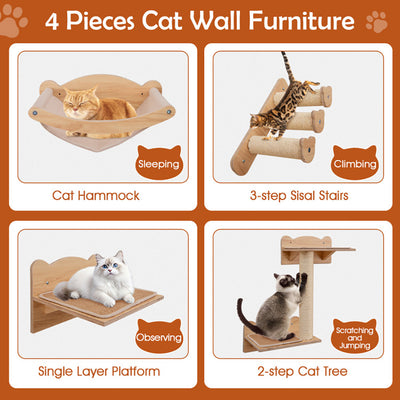 Cat Wall Furniture Set Of 4 With Hammock 2 - step Cat Tree And Perch - 5 - CJ
