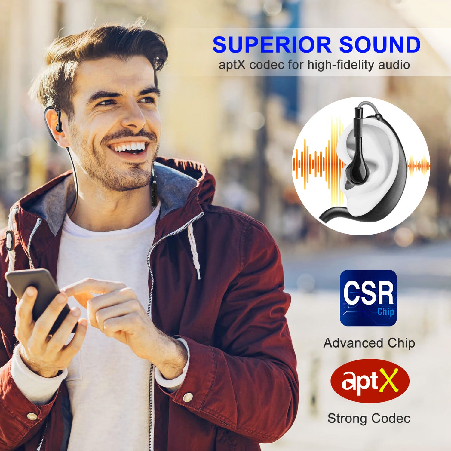 Wireless Headsets V4.1 Sport In - Ear Stereo Headphones Sweat - proof Neckband Earbuds With Mic Deep Bass HiFi Earphones For Running Hiking Travel - 5 - CJ
