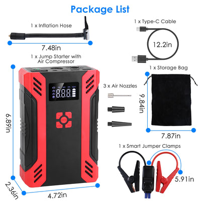 1Pc Car Jump Starter With Air Compressor Portable Car Battery Booster With Digital Tire Inflator With 2000mAh Peak Current For 12V Car 6.5L Gas Or 4.0L Diesel Engines - 5 - cjdropshipping