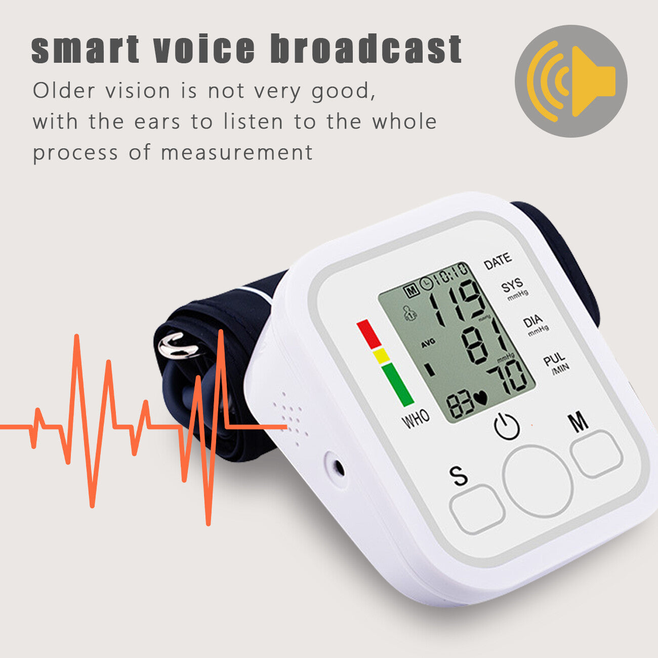 Automatic Upper Arm Blood Pressure Monitor Pulse Meter BP Machine Voice Talking - 5 - CJ