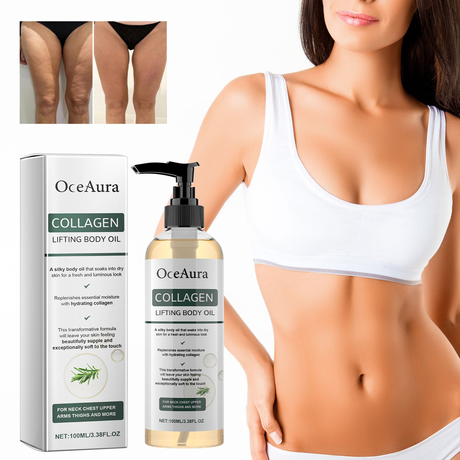 OceAura Collagen Lifting Body Oil, Moisturizing And Firming Arms Belly Fat Full Body Massage Oil - 5 - CJ