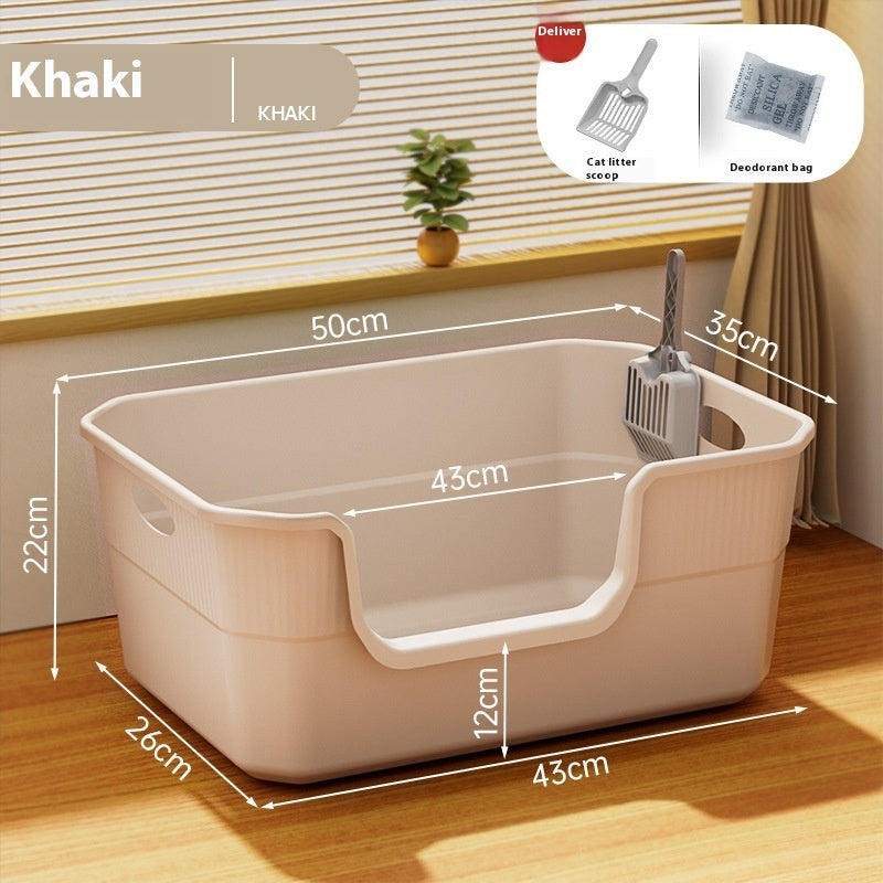 Oversized Splash - proof Cat Litter Box Oversized Open Semi - closed Cat Toilet - 0 - CJ - Khaki  50cm - CJYD213170203CX