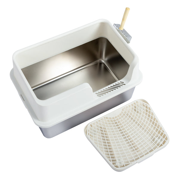 Stainless Steel With Plastic, Buckle Style With Shovel, Foot Pad, White Litter Box - 5 - CJ
