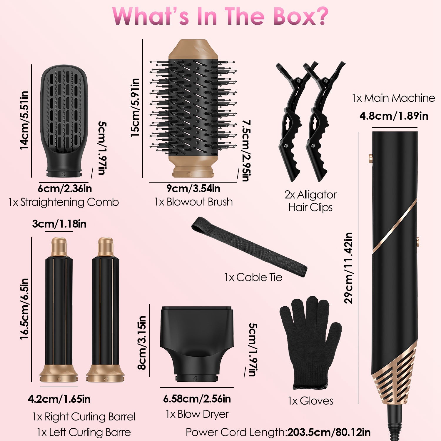 1Pc 5 In 1 Hot Air Styler Straightener Curler Dryer Automatic Wrap Styler Hair Dryer Brush Set With 3 Temp Settings ALCI Plug Glove Cable Tie 2 Alligator Hair Clips - 5 - CJ