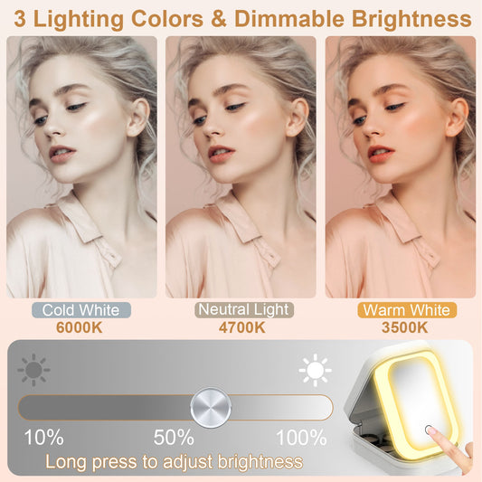 1Pc Portable Travel Makeup Bag With LED Mirror Rechargeable Beauty Mirror With 3 Color Light Dimmable Brightness Waterproof Cosmetic Bag With 4 Compartments Ideal Gift For Women Valentines Day Gift - 5 - CJ