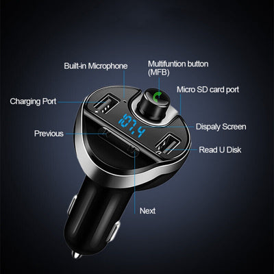 Car Bluetooth T20 Hands - free FM Transmitter MP3 Player Phone Charger - 5 - cjdropshipping