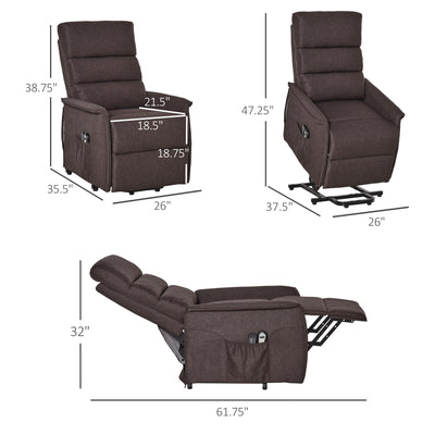 Power Lift Chair with Vibration Massage, Fabric Upholstered Recliner Chair for Elderly with Remote Control, Side Pockets, Brown - 5 - CJ