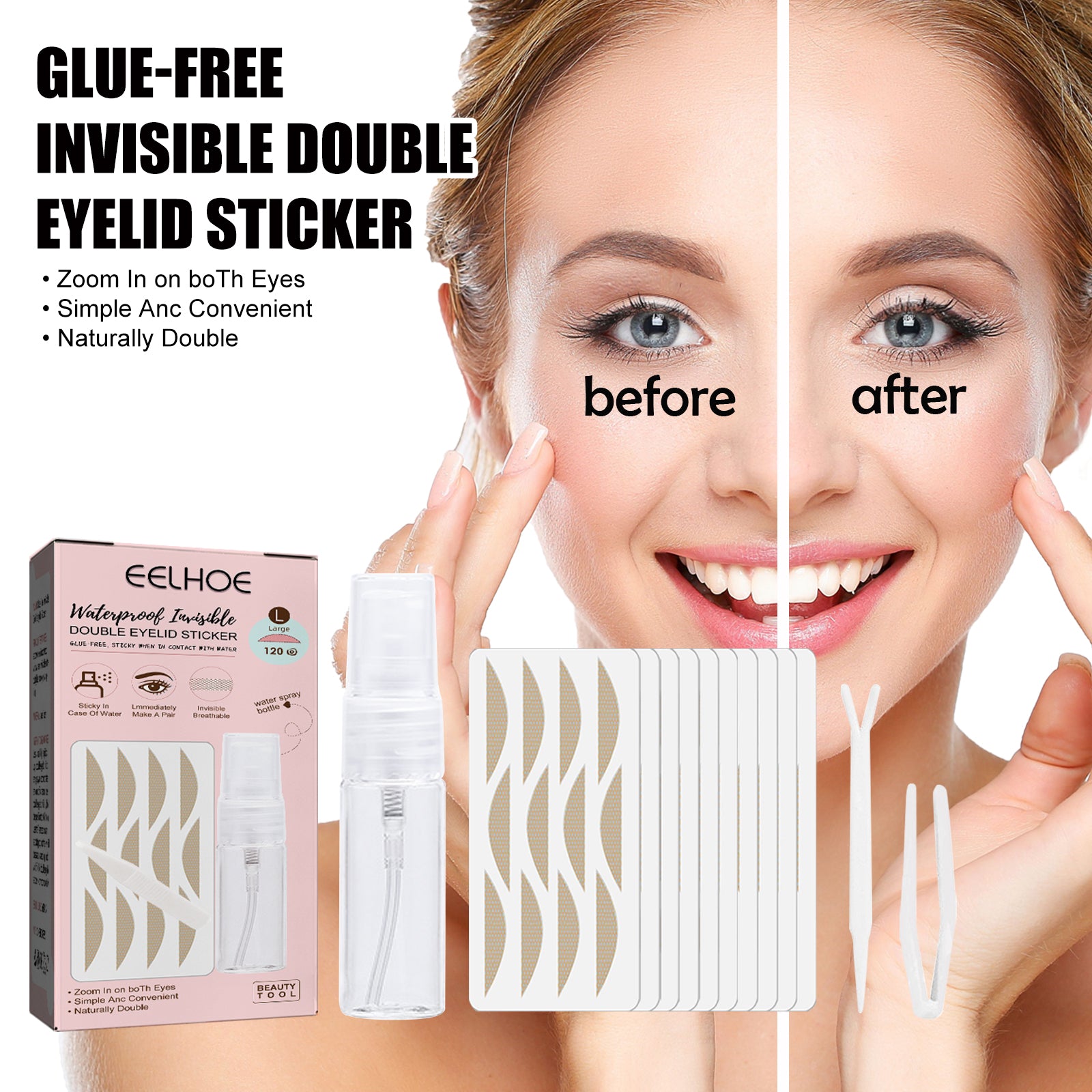 EELHOE Lace Non - trace Double Eyelid Tape, Natural Non - trace Non - glue Lace Double Eyelid Tape - 5 - CJ