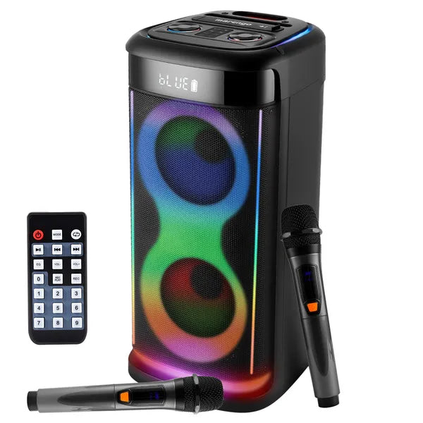 Portable Wireless Party Speaker With LED Light Wireless Mic Remote Control TWS Treble Bass Mic. Echo Music Accompany Mic. Priority Guitar In - 5 - CJ
