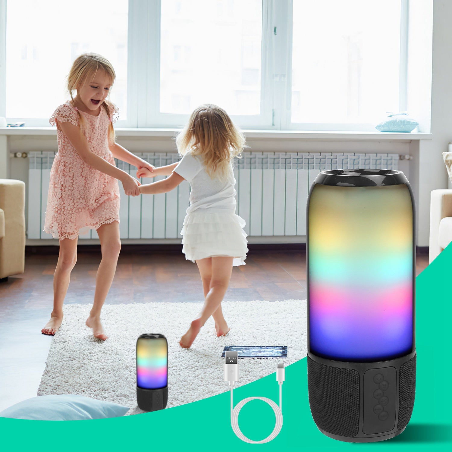 1Pc Wireless Portable Speaker Loud Stereo Speaker With 6 Color Changing Lights Radio Party TWS Speaker For Home Outdoor Travelling - 5 - CJ