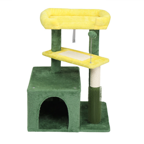 27.5in Cat Tree, Multi - level Cat Tower With Cat Scratching Post And Pad, Cozy Cat Condo, Padded Top Bed For Kittens And Indoor Cats, Yellow & Green - 5 - CJ