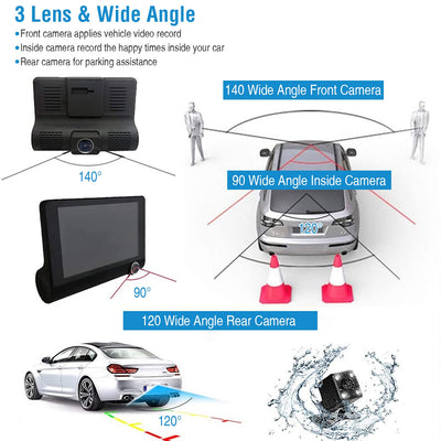 1296P Car DVR Dash Camera 4In 3 Lens Vehicle Driving Recorder Seamless Recording - 5 - cjdropshipping