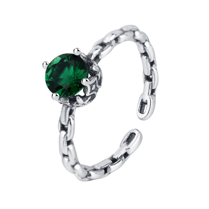 925 Sterling Silver Multicolor Zircon Chain Ring Female - 4 - CJ