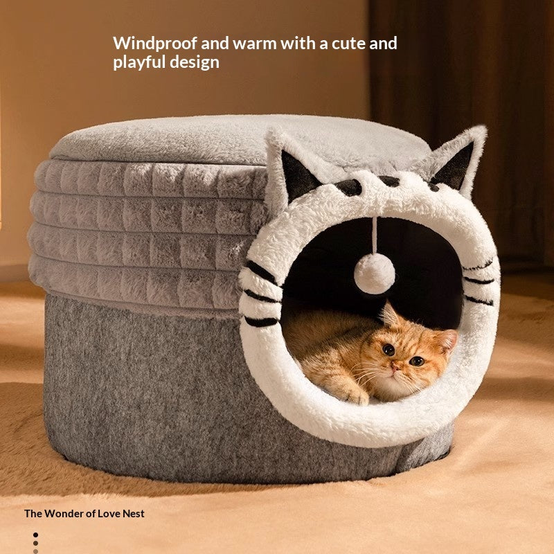 Warm Enclosed Bed All - Season Safe Hideaway For Cats Small Pet Bed Winter Cat Bed - 0 - CJ