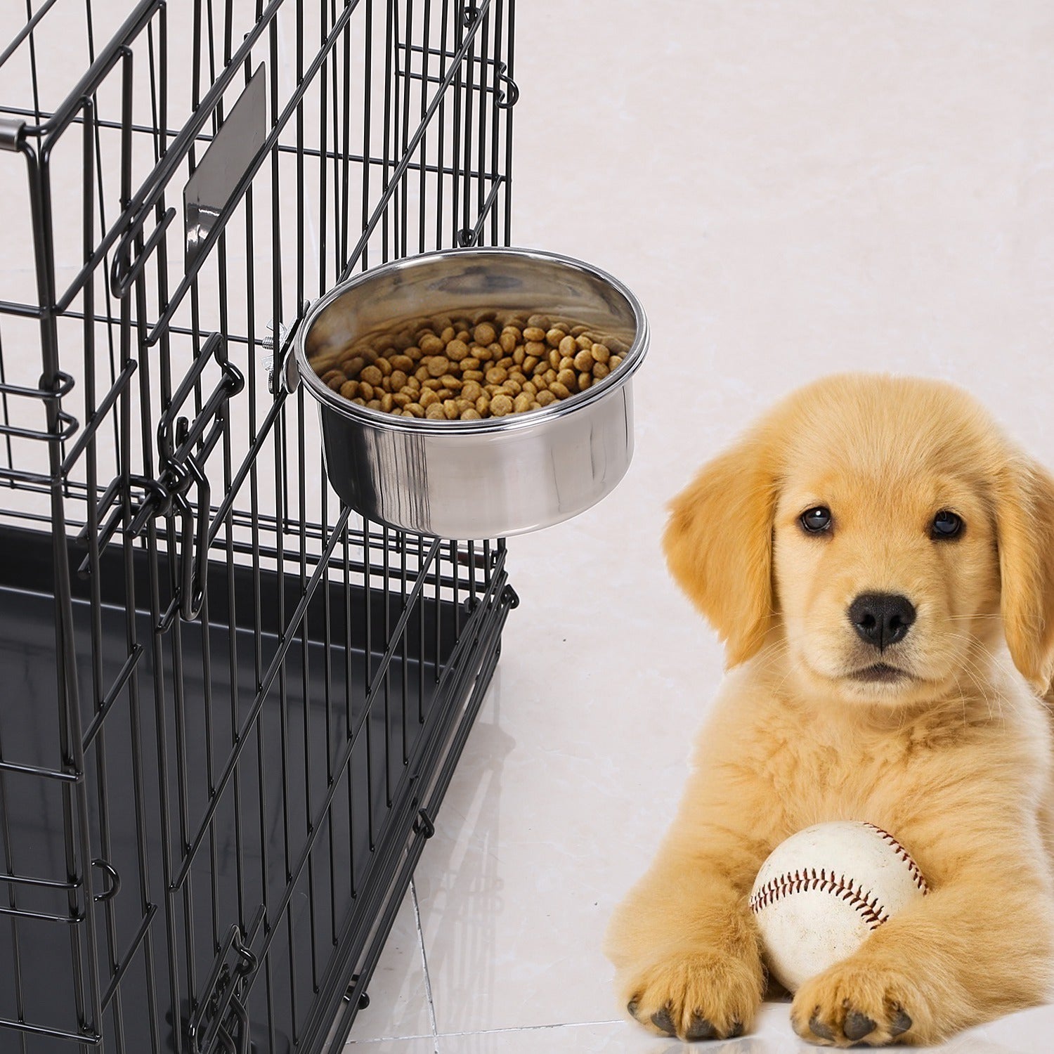 1Pc M Size Stainless Steel Dog Bowl Pets Hanging Food Bowl Detachable Pet Cage Food Water Bowl With Clamp Holder - 5 - CJ