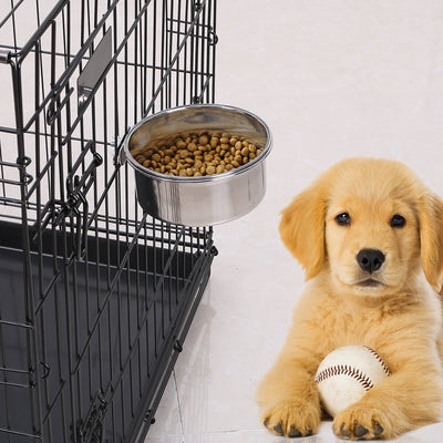 1Pc M Size Stainless Steel Dog Bowl Pets Hanging Food Bowl Detachable Pet Cage Food Water Bowl With Clamp Holder - 5 - CJ