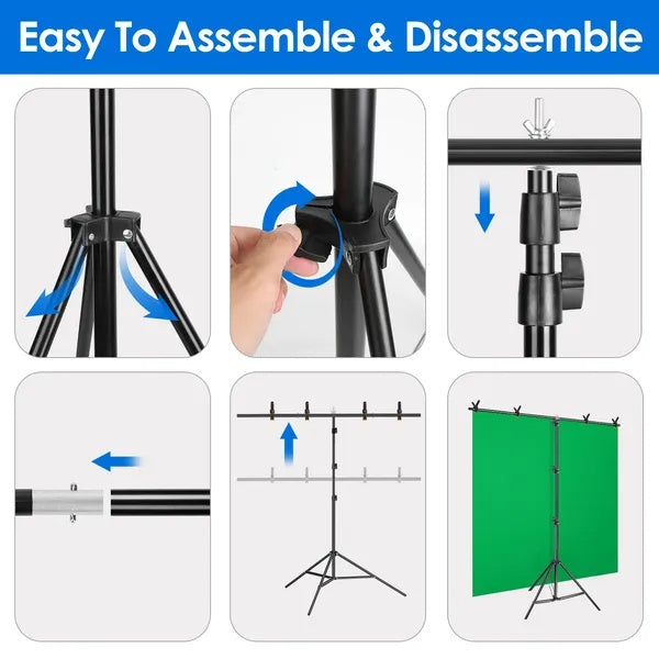 6.5x8.5FT T Shape Photo Video Backdrop Stand Heavy Duty Background Stand Adjustable Photography Backdrop Stand With 6 Spring Clamps Sandbag Carry Bag For Studio Party Wedding - 5 - CJ