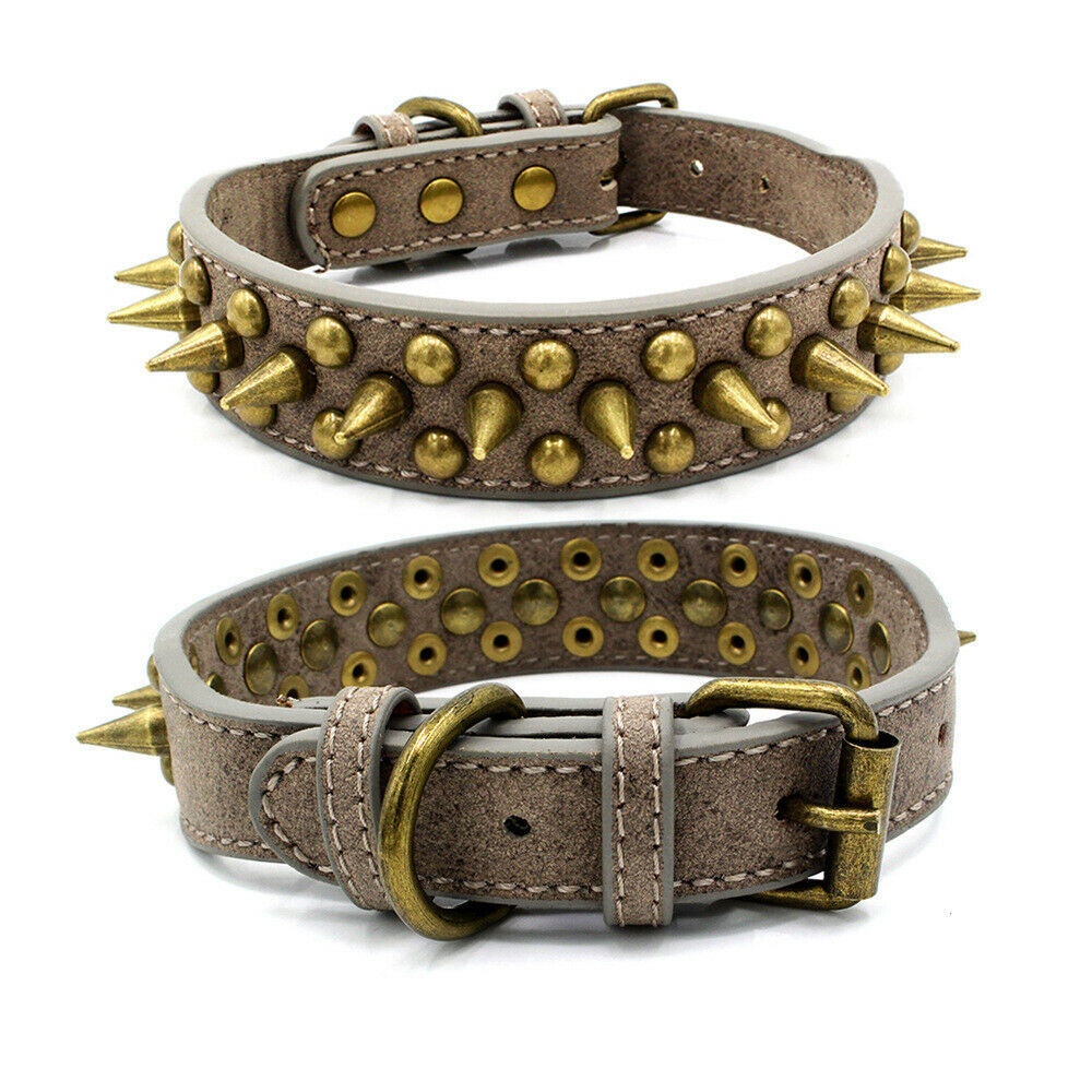 Retro Studded Spiked Rivet Large Dog Pet Leather Collar Pit Bull S - XL - 5 - CJ