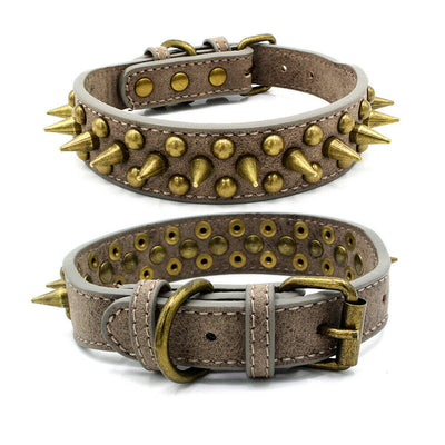 Retro Studded Spiked Rivet Large Dog Pet Leather Collar Pit Bull S - XL - 5 - CJ