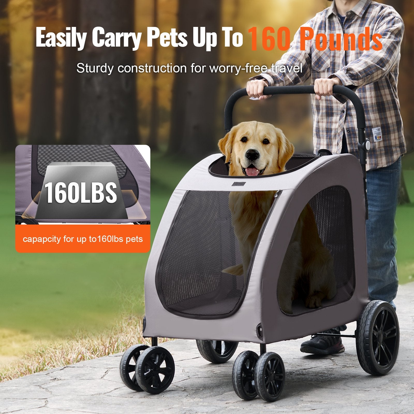Pet Stroller 4 - Wheels Dog Stroller Carrier 160lbs Weight Capacity Portable - 5 - CJ