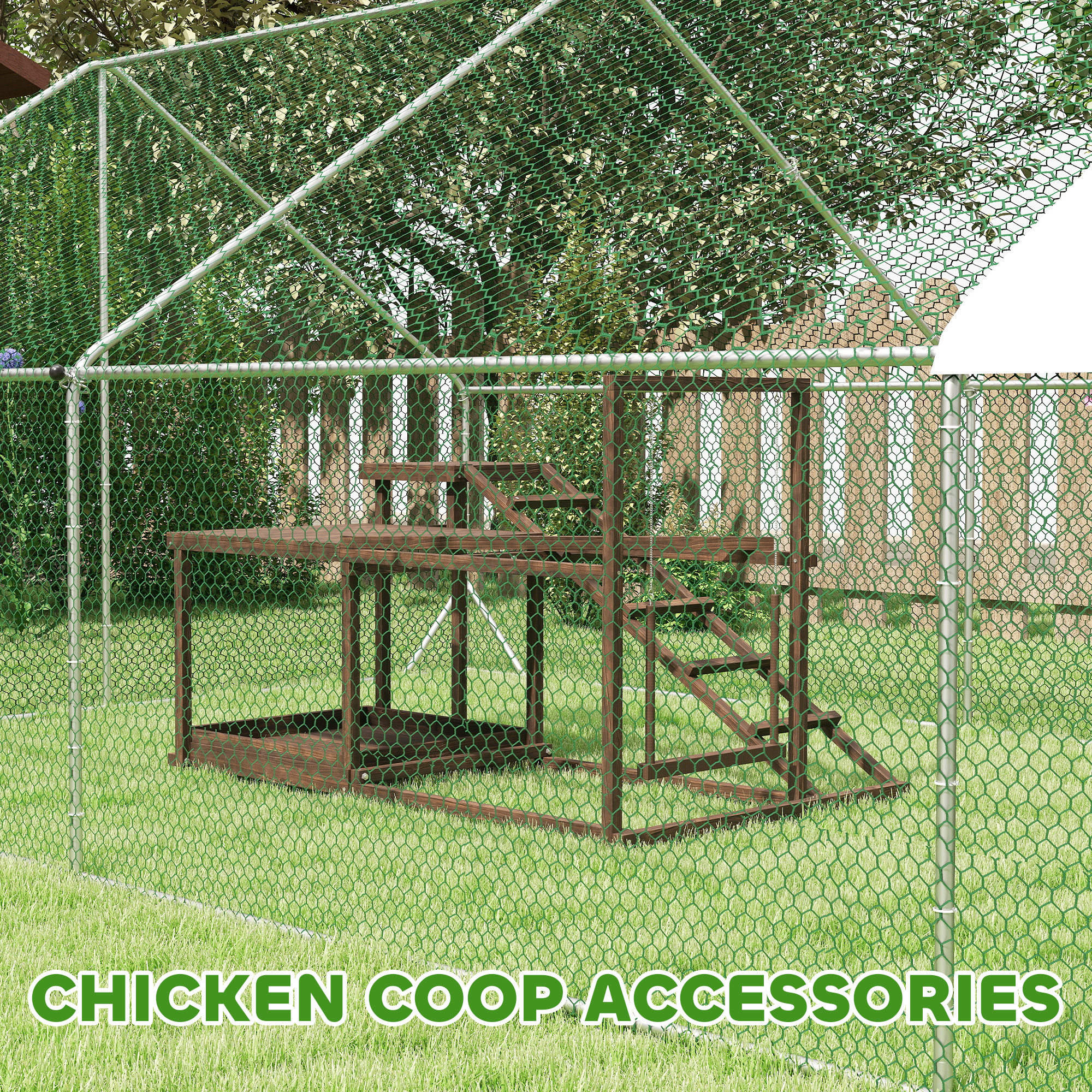 Wooden Chicken Activity Play Set With Perch, Swing, Ladder, Platforms, Feeder Storage, Coffee - 5 - CJ