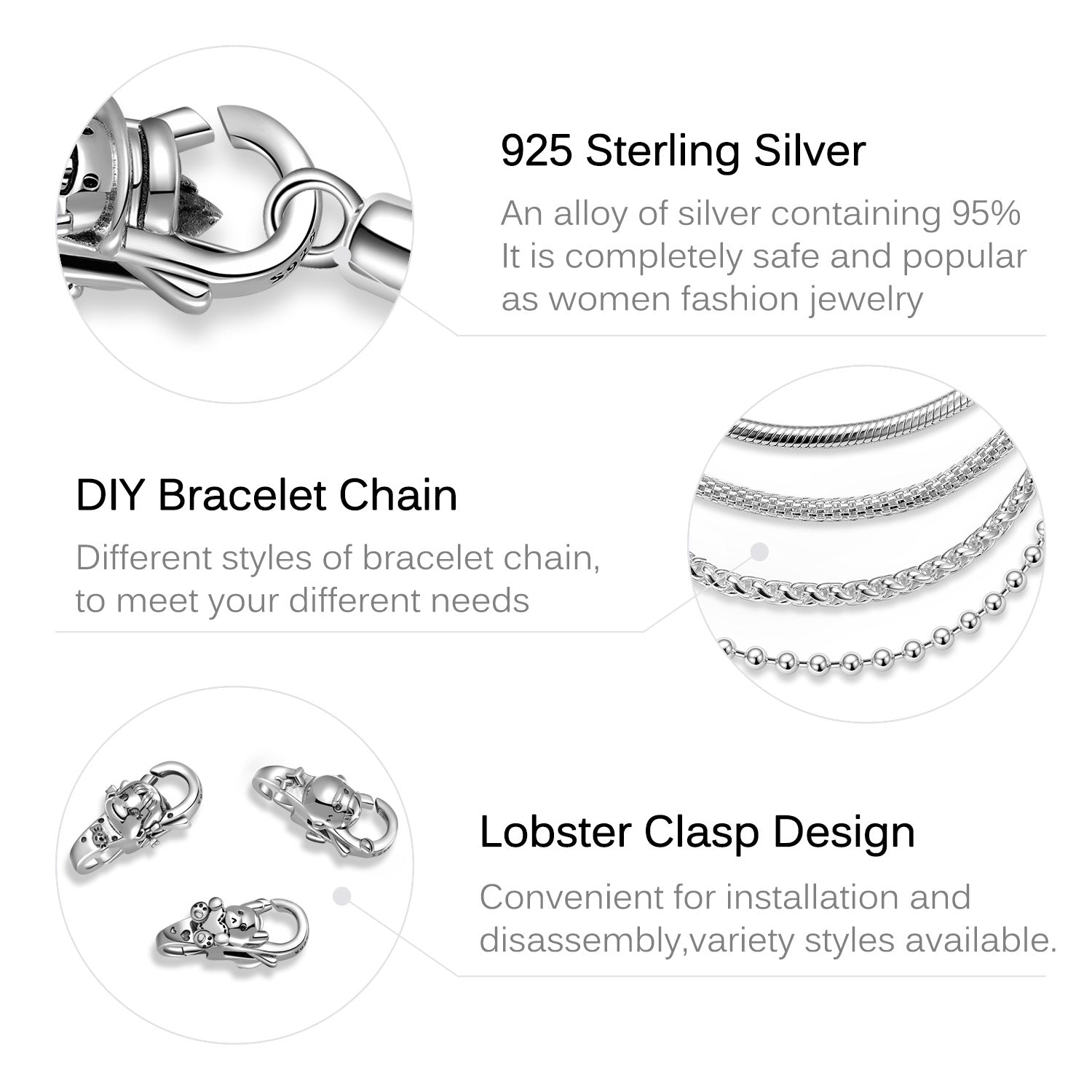 S925 Sterling Silver Basic Keel Chain Without Buckle Hollow Single Chain Bracelet Diy Accessories - 4 - CJ