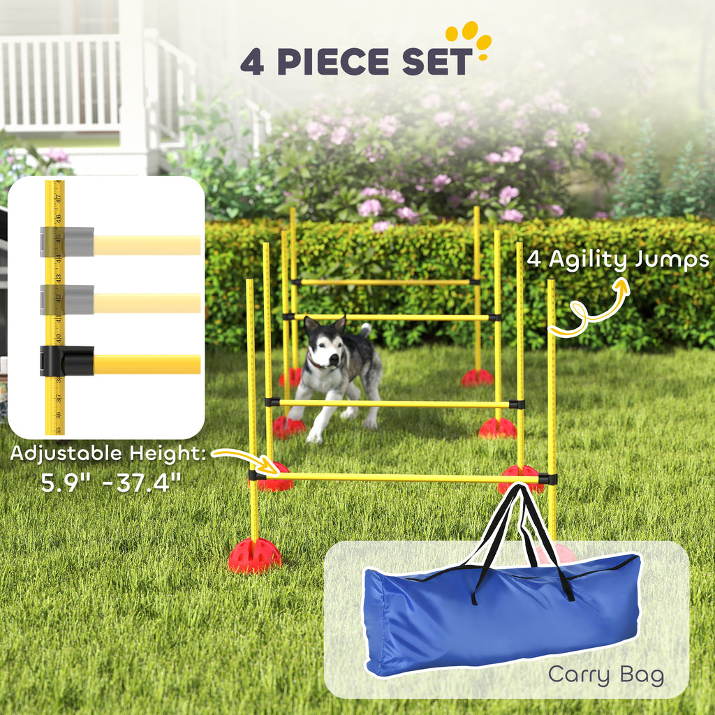 4 Piece Dog Agility Course Set With 4 Height Adjustable Dog Agility Jumps, Carry Bag, Yellow