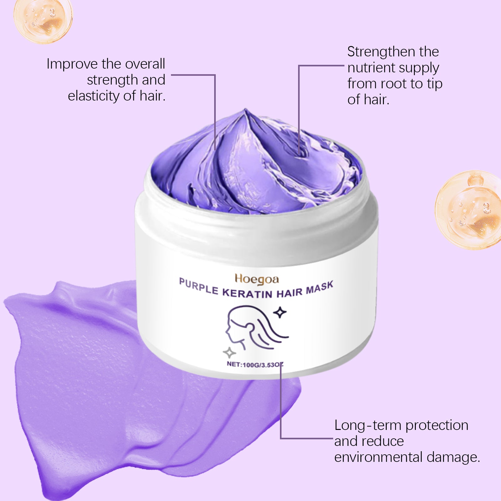 Hoegoa Keratin Purple Hair Mask Nourishing Moisturizing For Dry And Frizzy Hair Smooth And Shiny Care Mask