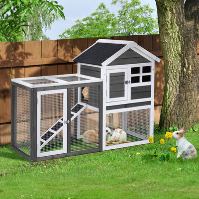 House Type With Ladder Gray Fir Wood Chicken Rabbit Cage - 5 - cjdroshippping