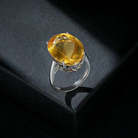 Luxury 20Ct Oval Natural Topaz Ring S925 Sterling Silver - 4 - CJ