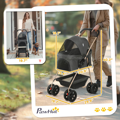 3 In 1 Pet Stroller With Detachable Carrier, Foldable Dog Stroller With Storage Basket, Cupholder, For Mini Dogs, Gray - 5 - CJ