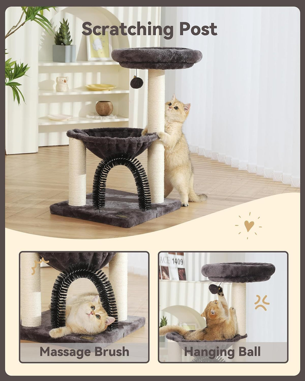 27.8inch Tall Cat Tree Tower For Indoor Cats  Multi-Level Cat Furniture With Sisal Scratching Posts, Plush Perches & Hanging Toys Large Durable Cat Tower, Perfect Gift For Cat Lovers