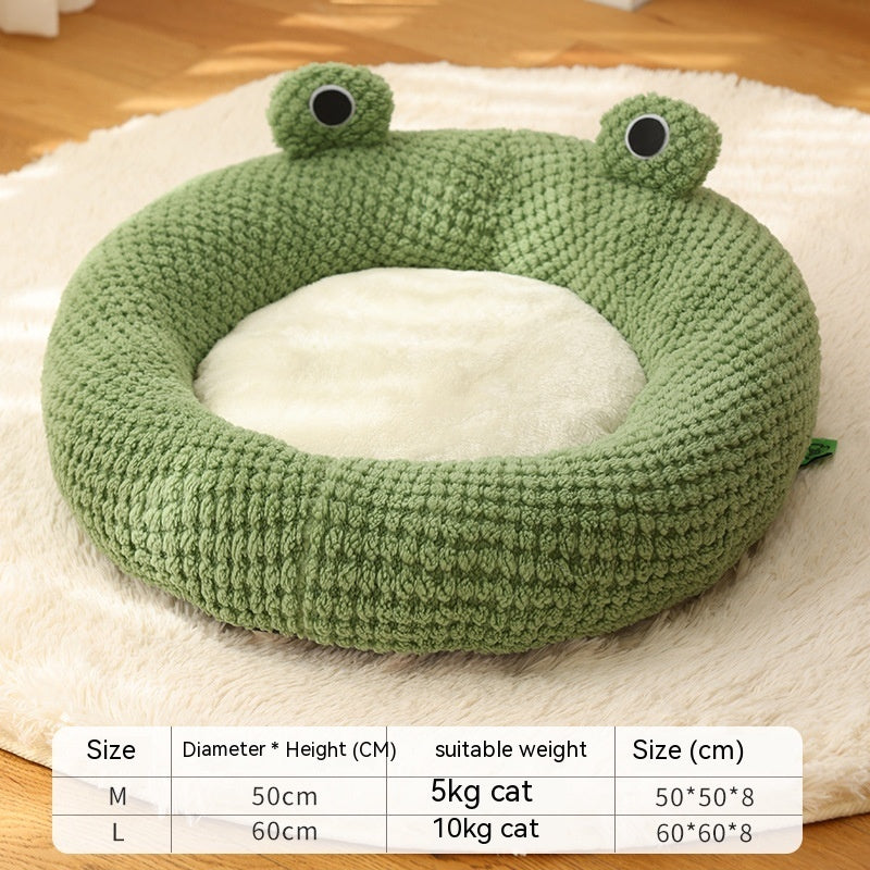 Pet Cat Dog Nest Little Frog Series Warm Plush Mat Autumn Winter Pet House Full Package Nest For Small Cats Dogs Within 5KG - 0 - CJ - Green Frog Round Nest - L - CJGY183872502BY