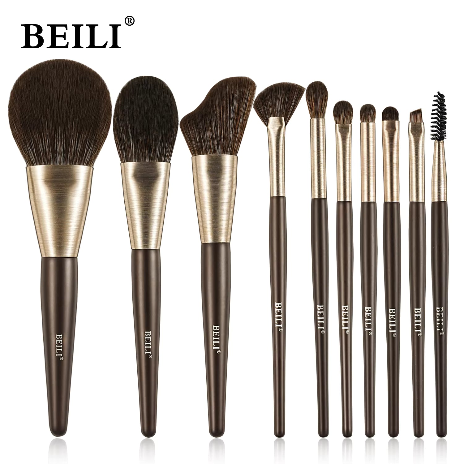Beili Christmas Gift Makeup Brush Set Of 10, Kabuki Brushes With Synthetic Hair For Foundation, Concealer, And Eyeshadow. - 5 - CJ