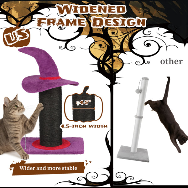 Wizard Hat Cat Scratching Post With Spring Ball Toy For Indoor Cats, Halloween Spooky Cat Scratcher, Purple - 5 - CJ