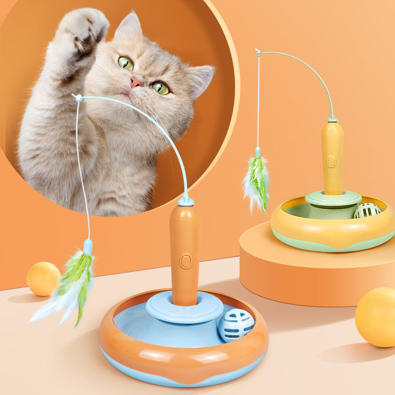 2 In 1 Pet Cat Toy With Feather For Self - play Cat Turntable Pets Supplies Cat Toy Toys Cats Items Products - 0 - CJ
