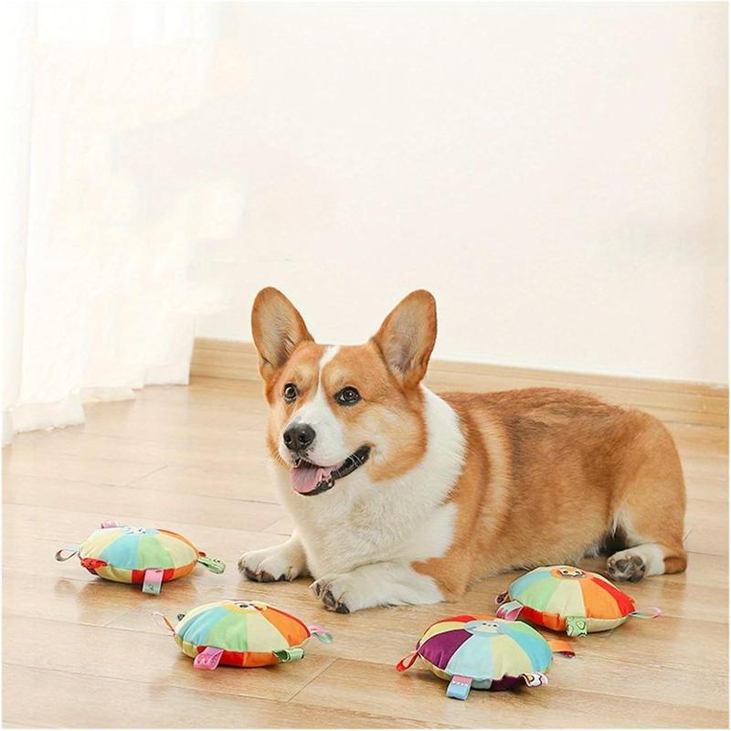 Plush Pet Dog Flying Discs Chew Toys, InteractiveTug Of War Dog Toys With Bells Inside,TurntablePattern Washable Bite - Resistant Pet Toys ForDogs - 5 - CJ