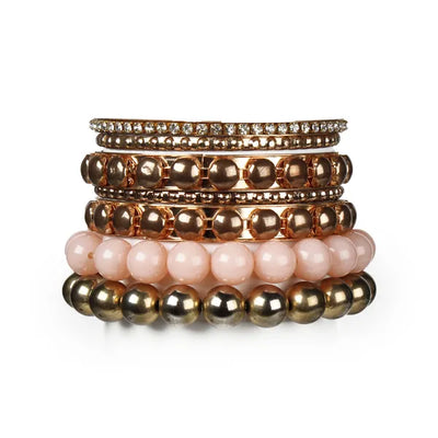 7 - Piece Retro Burnished Gold Inlaid Rhinestones Bangle Bracelet Set - 5 - CJ