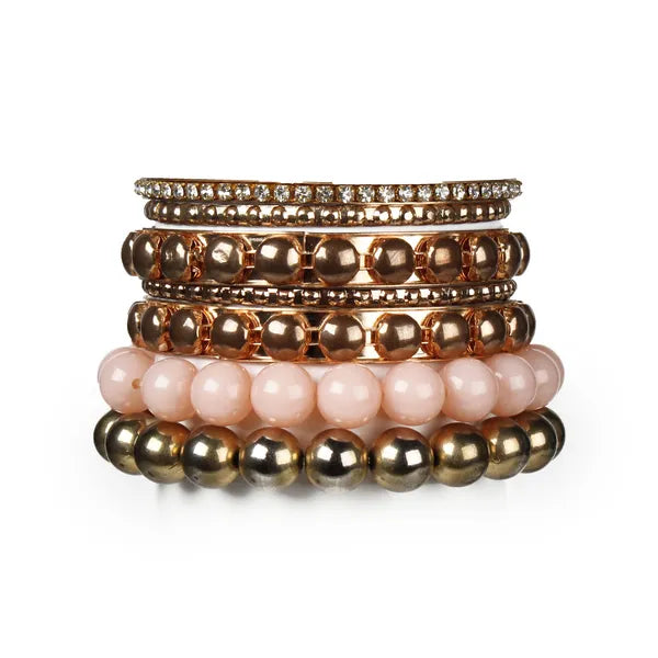 7 - Piece Retro Burnished Gold Inlaid Rhinestones Bangle Bracelet Set - 5 - CJ