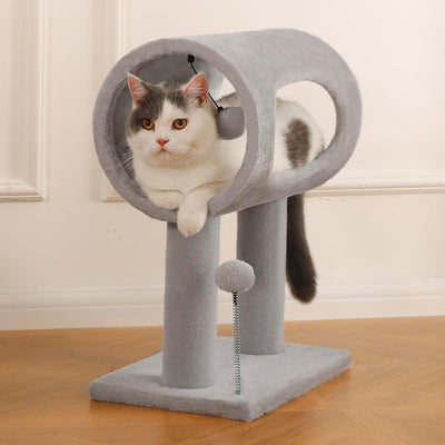 Gray Indoor Cat Tree With Hanging Ball 20.5Cat Tree With Tunnel Bed And Scratching Post Cat Tower - 5 - CJ