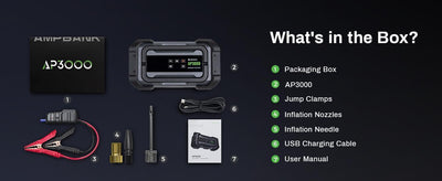 3000A Portable Car Emergency Starter Power Supply With Inflator Function 150PSI Digital Tire Inflator 12V Car Battery Charger With LED Lighting LCD Display - 5 - CJ