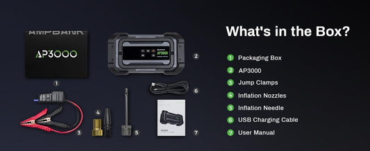 3000A Portable Car Emergency Starter Power Supply With Inflator Function 150PSI Digital Tire Inflator 12V Car Battery Charger With LED Lighting LCD Display - 5 - CJ