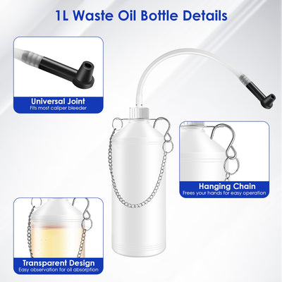 1 Set 3L Manual Brake Bleeder Kit One Person Brake Bleed Vacuum Pump Automotive Brake Fluid Bleeding Kit With 1L Waste Oil Bottle 4 Master Cylinder Adapters Gloves Funnel Fit For Most Vehicles - 5 - CJ