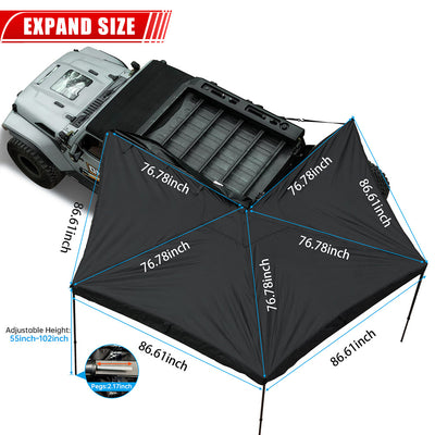 270 - Degree Awning Driver Side Free Standing, Car Side 270 - Degree Awning Waterproof UV50 Wind Resistant For SUV Van Truck - 5 - CJ