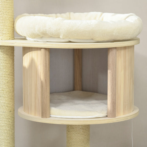 PawHut 3 Level Cat Tree With Sisal Scratching Posts  Cat Badminton Toy For Playing  Soft Cushions  Play Areas - 5 - CJ