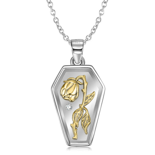Gold Rose Tag Necklace S925 Sterling Silver Plated 14K Gold - 4 - CJ